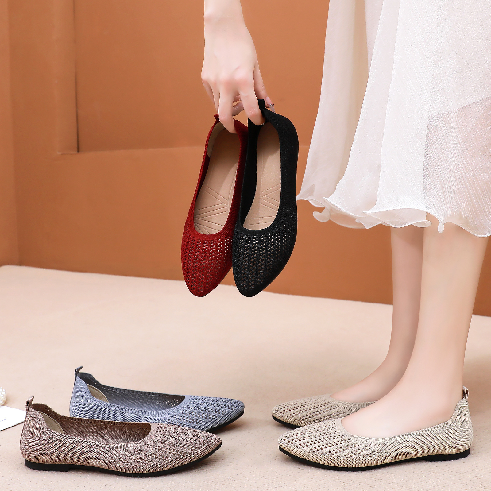 New women's shoes, old Beijing cloth shoes, shallow opening mesh shoes, breathable one-step mom shoes, cross-border factory direct sales Specification drawing