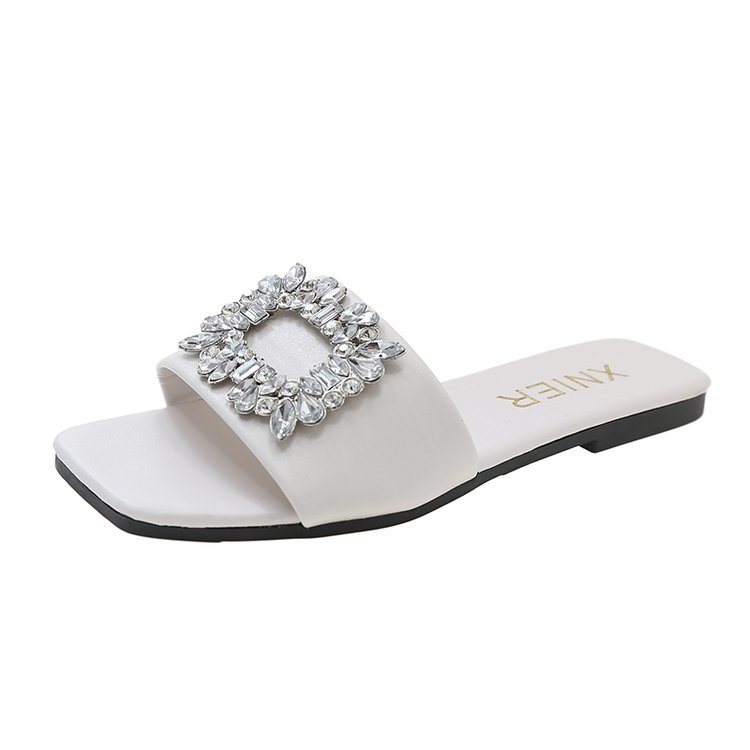 Summer outdoor slippers for women 2025 New style Sparkling diamond square buckle fashionable cool slippers for women, thick heels, low heels, one-piece flip-flops, large size Item Picture
