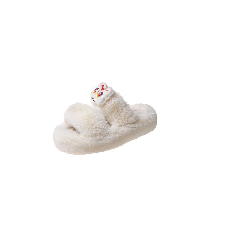 Cute lion dance accessory furry slippers 2025 Autumn/Winter new style fashionable and versatile double-bar solid color warm plush slippers Item Picture