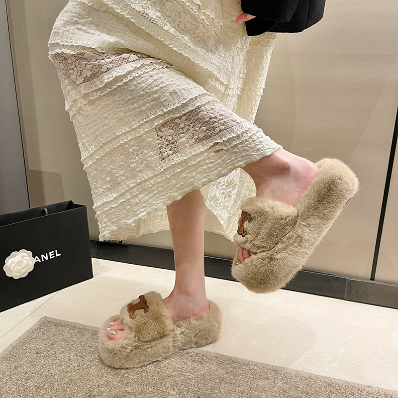 The new style of the popular flat woolen women's shoes for the autumn and winter of 2025 is a fairy-like versatile cotton slipper that can be worn outside Specification drawing