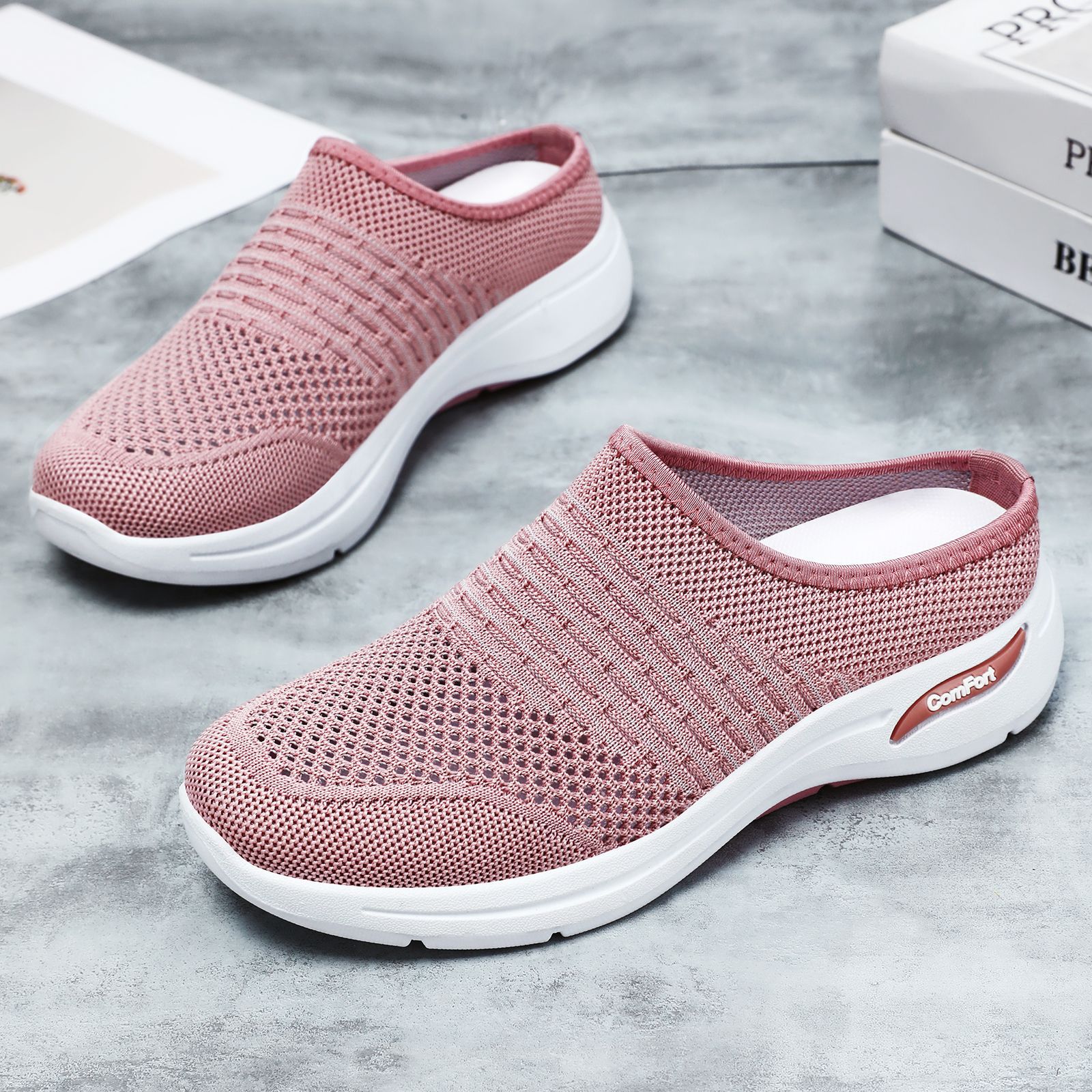 New summer half-slipper shoes for women, soft-soled one-step lazy shoes, mesh casual shoes, breathable shallow opening shoes details Picture