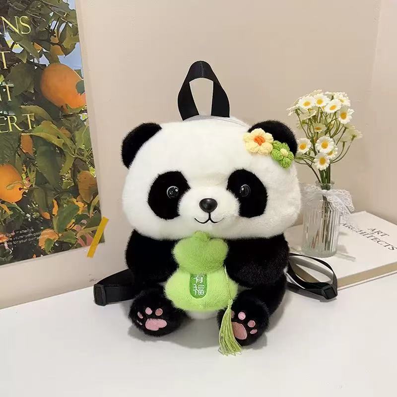 可爱熊猫花花双肩包女卡通牛油果苹果熊猫亲子包毛绒玩偶儿童包包细节图