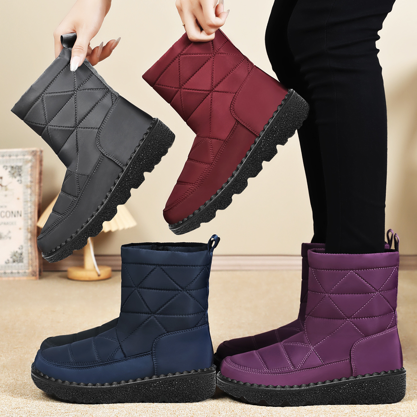 Women's cotton shoes winter new style versatile fleece thickened high-top anti-slip snow boots casual cross-border consignment cotton boots Application Scenario