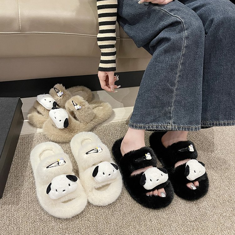 This is a trendy and cute cotton slipper for women to wear at home in autumn and winter, with a flat bottom Specification drawing