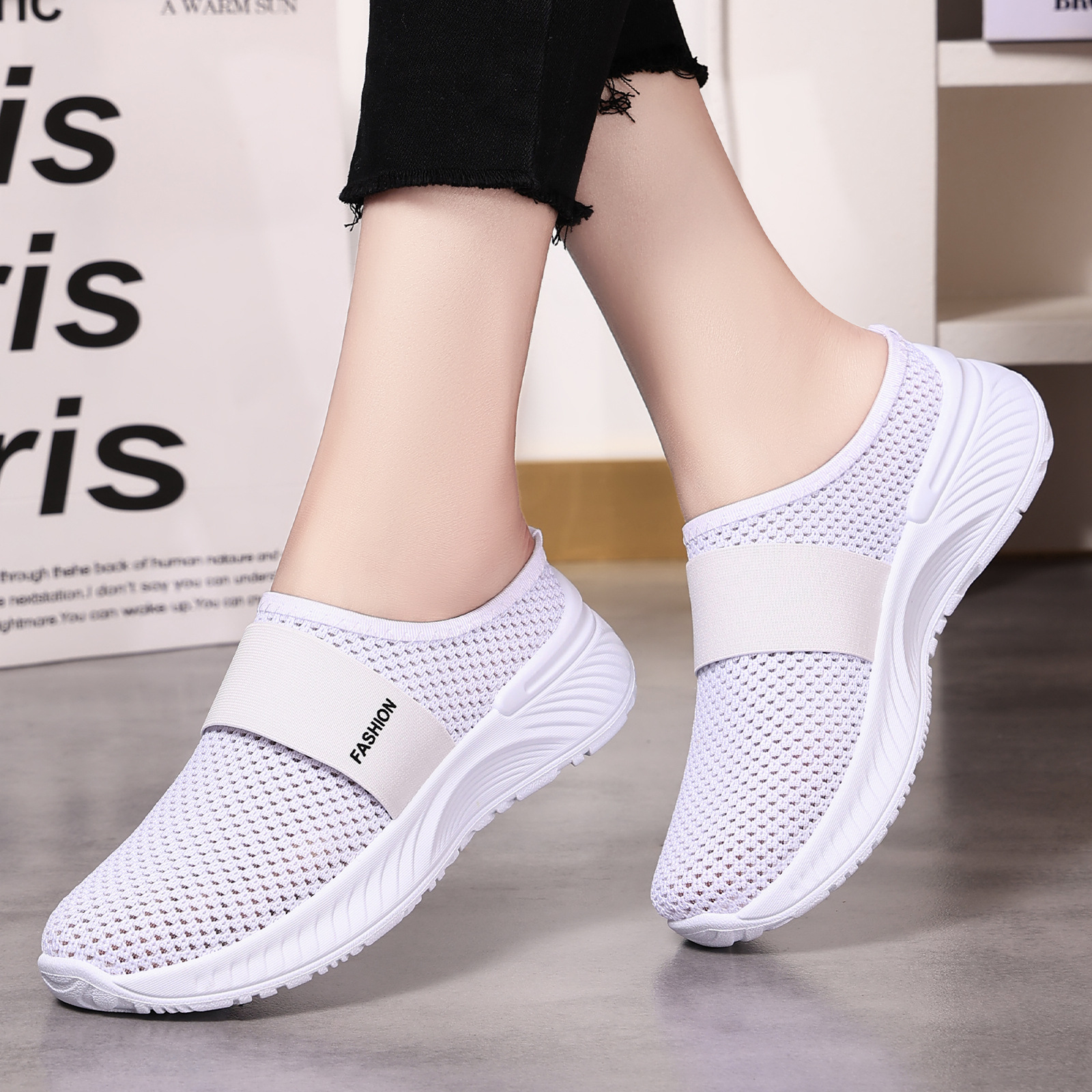 Summer casual shoes for women, breathable and not stuffy feet, mesh shoes, half-slipper with one foot, soft soles not tiring feet, lazy shoes details Picture