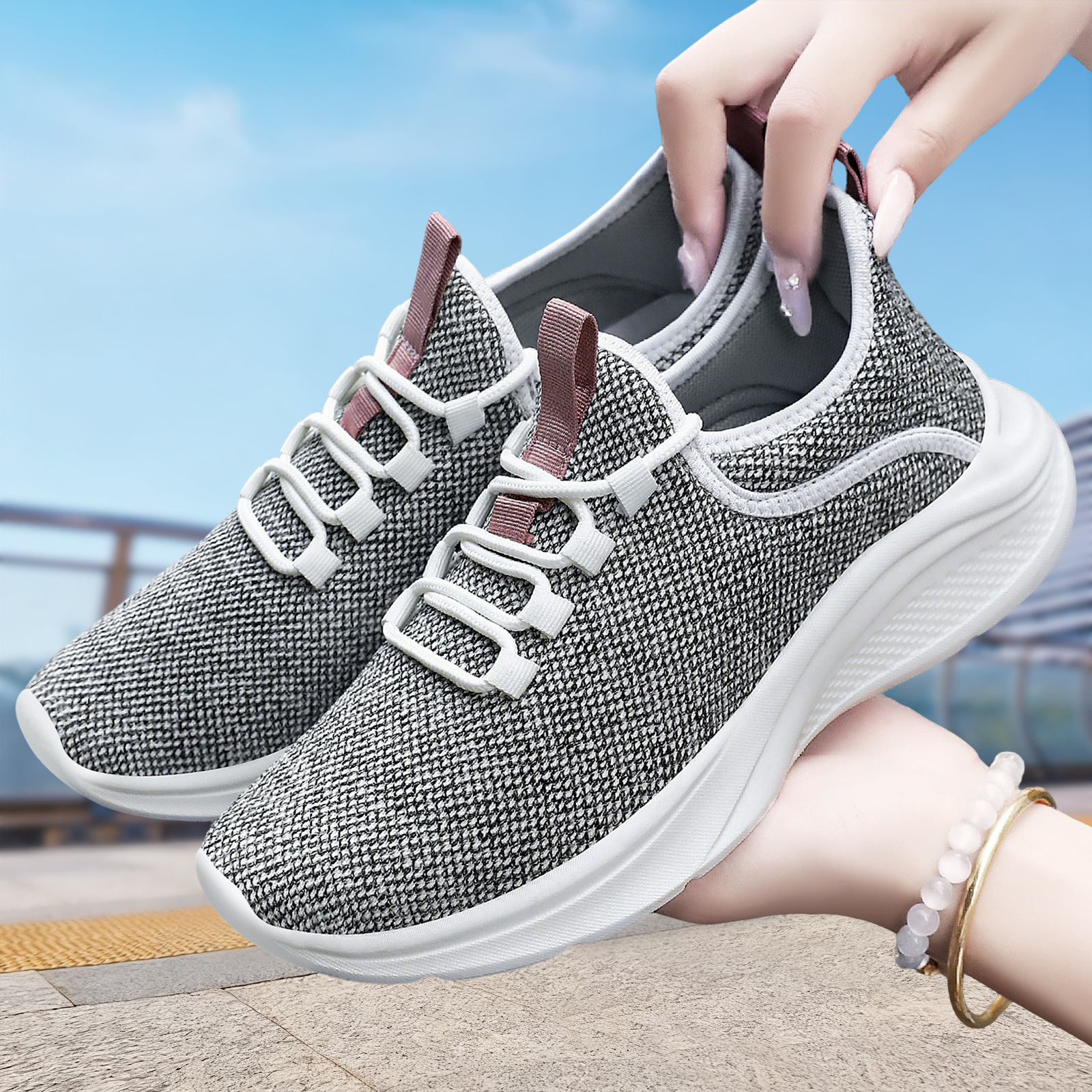 Women's versatile shoes, cross-border bestsellers, women's casual sports shoes, breathable walking net shoes, soft-soled comfortable Feizhi women's shoes full figure