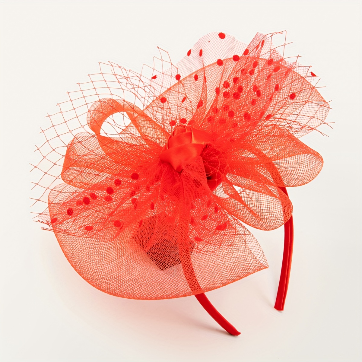 1 lady's tea party headpiece, mesh flower ribbon feather headpiece, Christmas Halloween, 1920s wedding, church dance, masquerade, cocktail party Item Picture