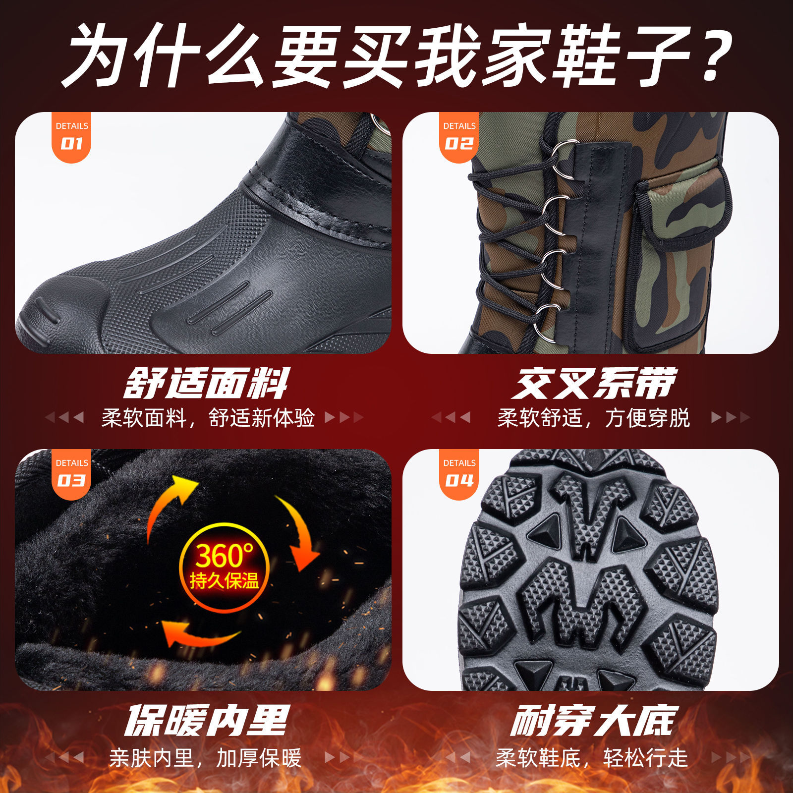 New winter cotton shoes men's high-top snow boots with added fleece and thickening, waterproof and anti-slip, one-foot cotton boots cross-border consignment Application Scenario