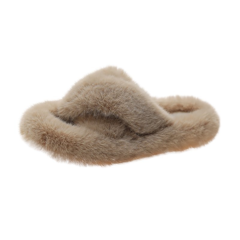 Cross-wool slippers for women's outerwear 2025 autumn/Winter new thick-soled warm one-line slippers for lazy women, thickened slippers for women Item Picture