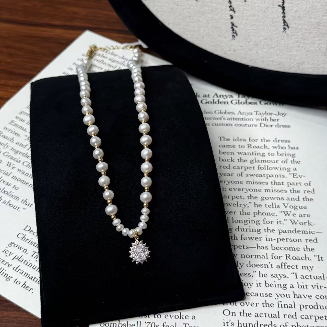 银际·天然珍珠铜镀金珍珠串珠水滴锆石小众项链小清新