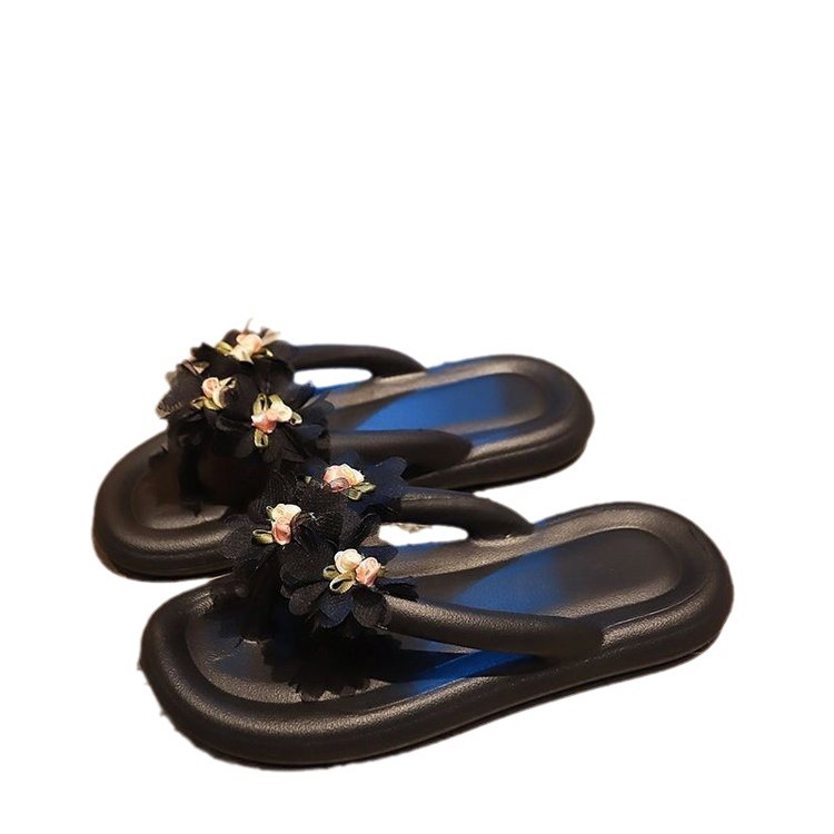 Women's Summer 2025 new style outerwear fashionable floral flip-flops, anti-slip travel soft-soled beach flip-flops Item Picture