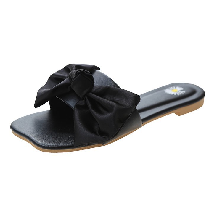 2025 Bow Fairy Cool Slippers for Women's outerwear, flat-bottomed embroidered Summer New Seaside and beach one-shoulder slippers Item Picture