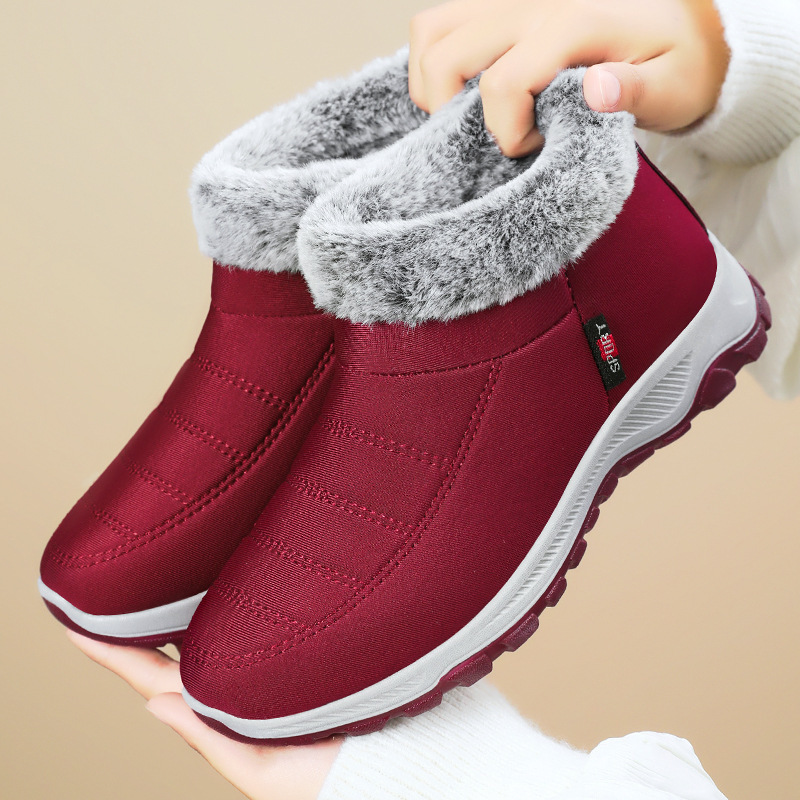 New winter warm short boots for women with fleece and thickened fabric, casual snow boots for middle-aged and elderly mothers, cotton boots full figure