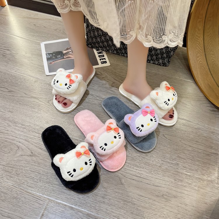 "2025 Autumn and Winter Fashion, casual, flat, versatile, girlish, cute, Kawaii, plush cotton slippers for women. Specification drawing