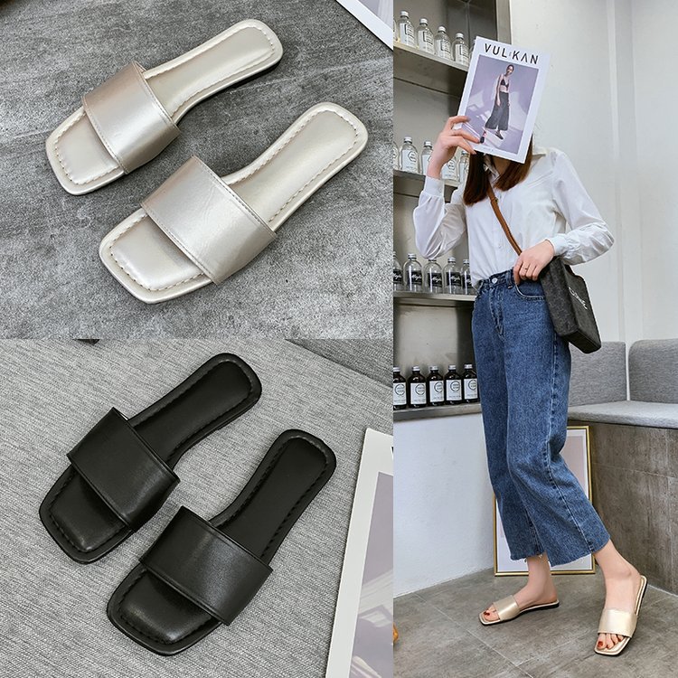 Flat slippers for women to wear outside in summer 2025 new style, square-toed one-piece flip-flops for export, large-sized cool slippers factory wholesale Application Scenario
