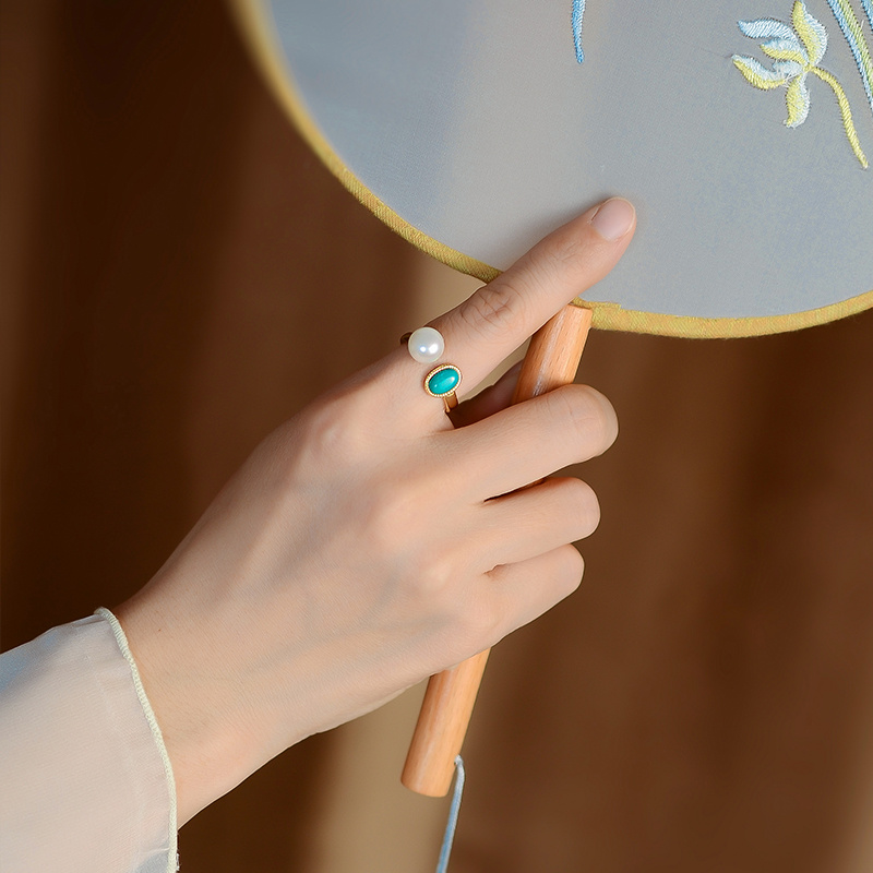 A fresh and adjustable ring with a feminine charm, exquisite new Chinese style, versatile and fashionable ring, anniversary gift, pearl necklace, jewelry necklace detail image 5