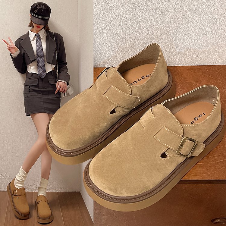 Boken women's casual single shoes 2025 autumn/Winter new style thick-soled sponge cake one step with loafers all-inclusive Boken shoes full figure