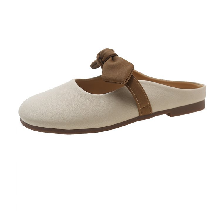 New women's half-slipper style for Spring and summer 2025, featuring a fairy-like flat sole with a toe cap and a soft sole with a bow Item Picture