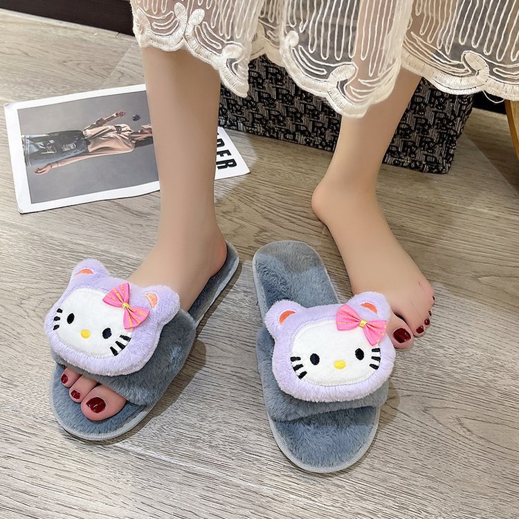 "2025 Autumn and Winter Fashion, casual, flat, versatile, girlish, cute, Kawaii, plush cotton slippers for women. Application Scenario