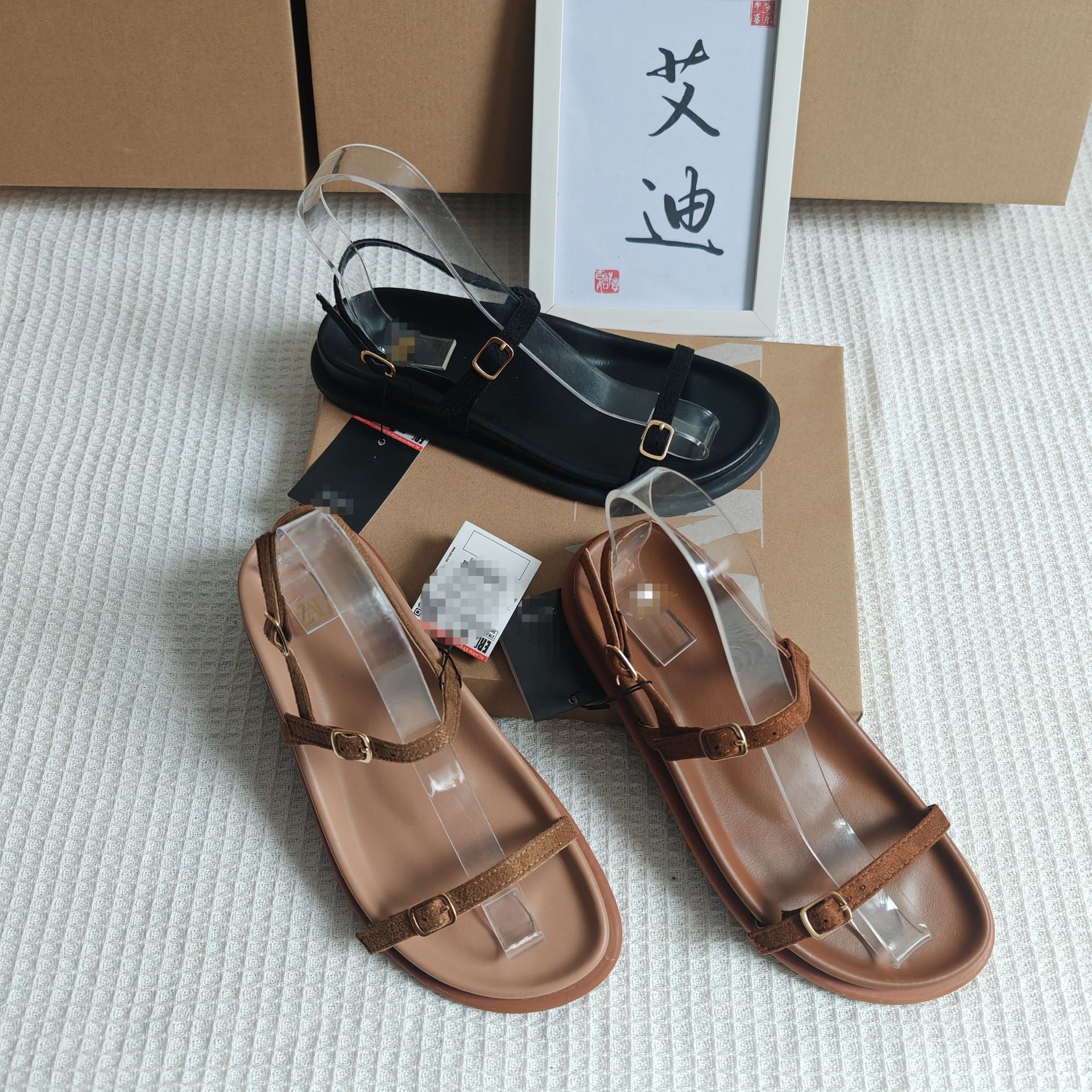 Eddie Shoes' new zar flat-bottomed casual buckle Roman sandals for women, Ladies sandal Specification drawing