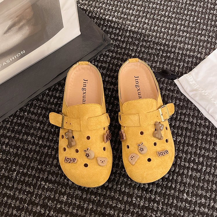 Retro Boken shoes for women with soft soles, 2025 new spring/Summer casual and versatile, cute hole head Boken half-slippers Specification drawing