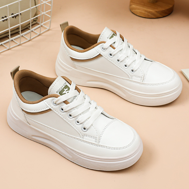 Flat white sneakers for women 2025 Autumn new cross-border versatile and breathable women's shoes, soft-soled ins casual skate shoes full figure