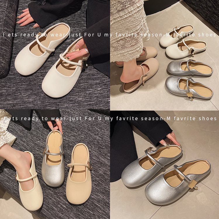Size 35-41, retro headwear, one-foot soft-soled half-slipper, women's outerwear, lazy mules, soft leather back empty slipper Specification drawing