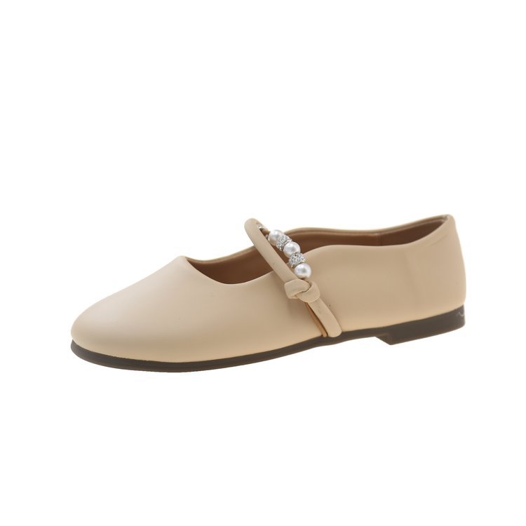 French Marie Jean Women's Spring/Summer 2025 new pearl chanel-style shoes, soft-soled beige light opening single shoes, bean shoes Item Picture