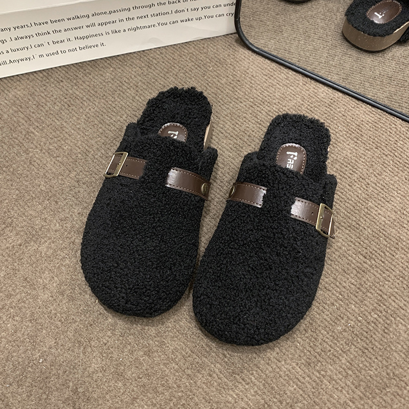 Baotou woolen slippers for women's outerwear, 2025 autumn and winter new style, one-step lazy shoes, home cashmere woolen slippers Specification drawing