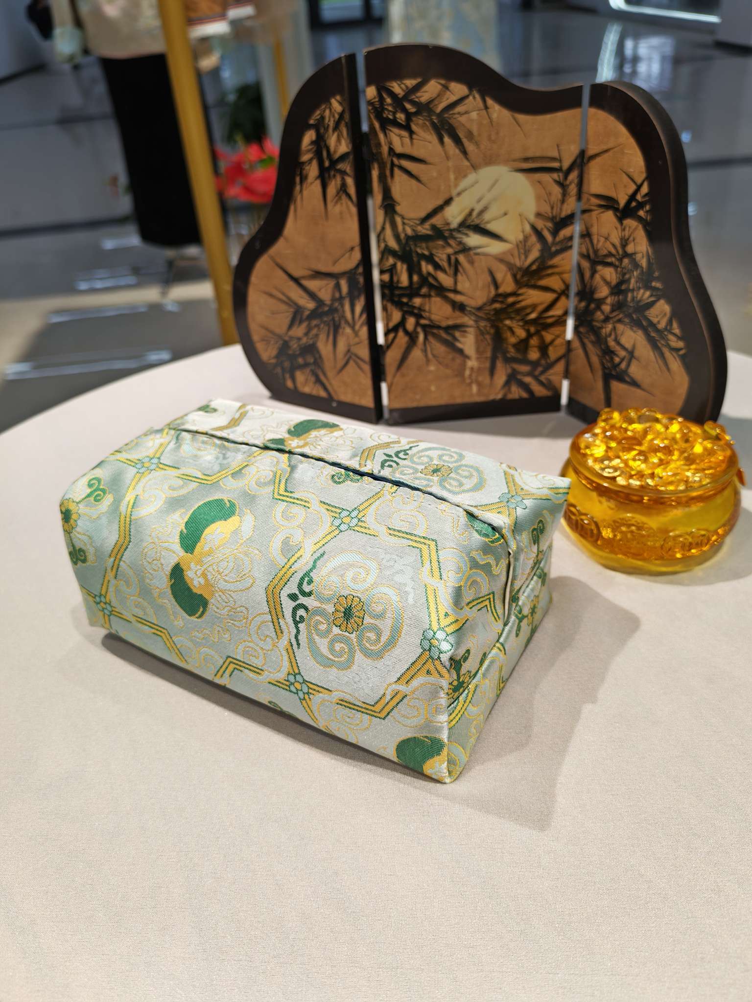 国风新中式中国风丝绸宋锦织锦缎家纺居家布艺纸巾盒布艺纸巾套抽纸盒面包款桌面创意装饰用品福果布艺纸巾盒