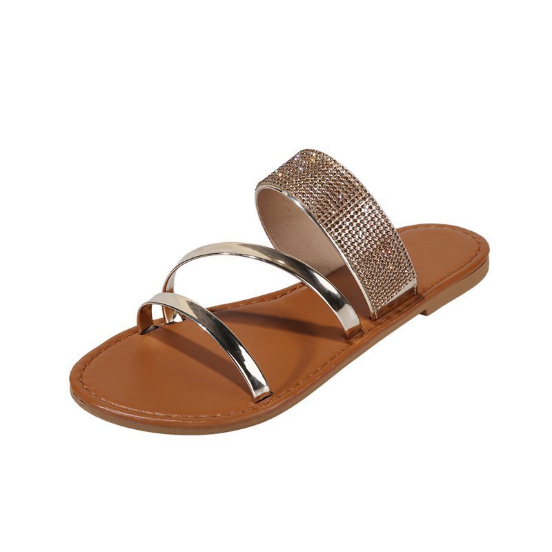 Ebay cross-border European and American women 's shoes, large flat rhinestone one-piece casual beach slippers for women slippers Specification drawing
