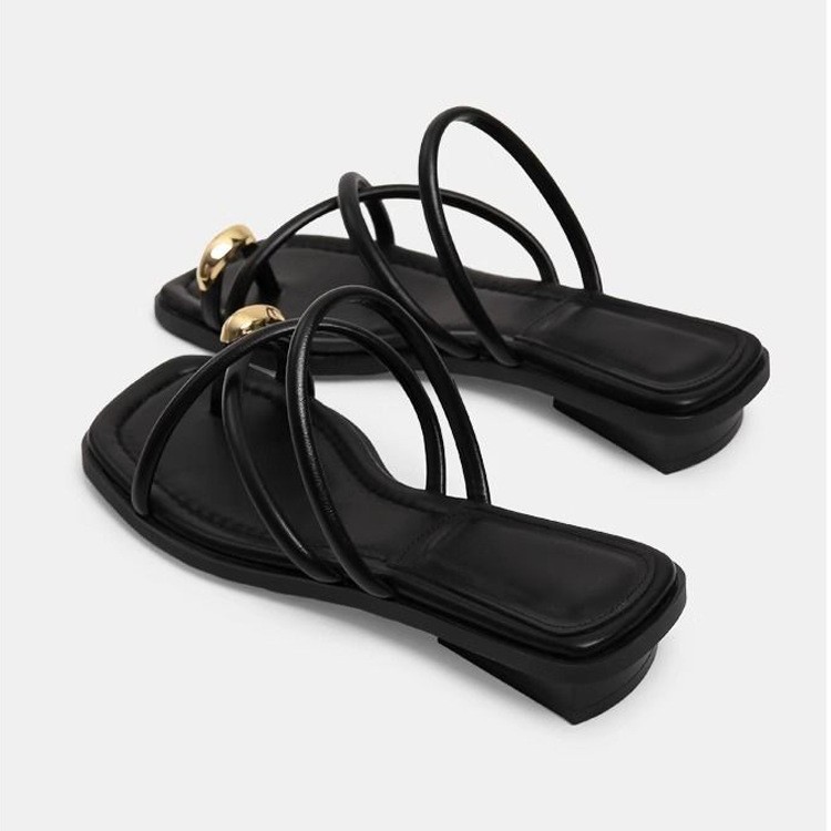Wholesale of new summer fashion and versatile thick-soled cross-belt low-heeled beach flip-flops for women to wear abroad Specification drawing
