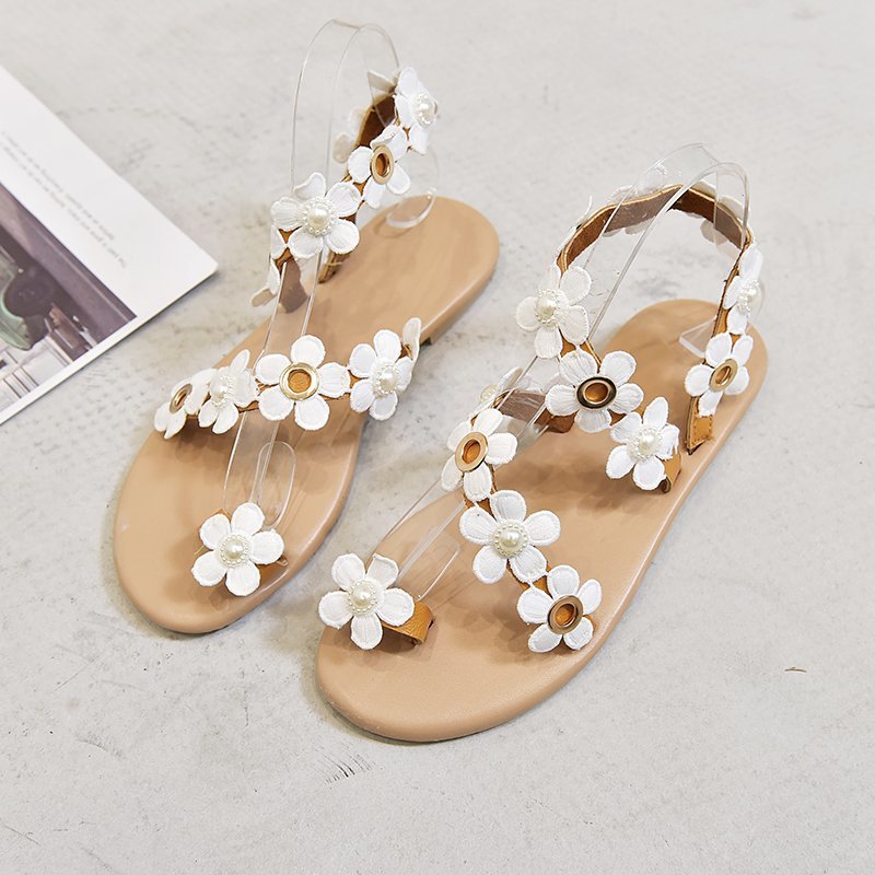 Summer new independent station Southeast Asian export large-sized European and American women's sandals, Roman flat flower flip-flops Specification drawing