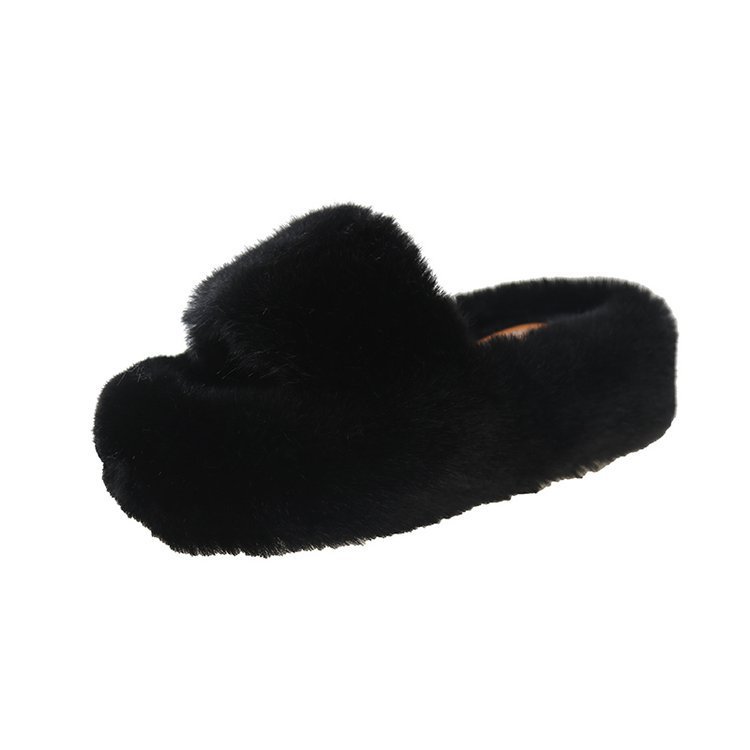 Thick-soled, height-increasing, versatile and fashionable fleece cotton slippers, popular on Instagram, trendy, niche and high-end woolen slippers full figure