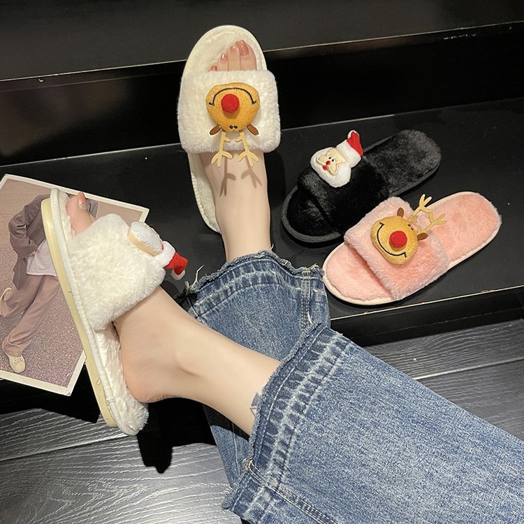 The new Korean-style plush slippers for the autumn and winter of 2025 are cute and casual, with a flat bottom. They are a unique and girlish style Specification drawing