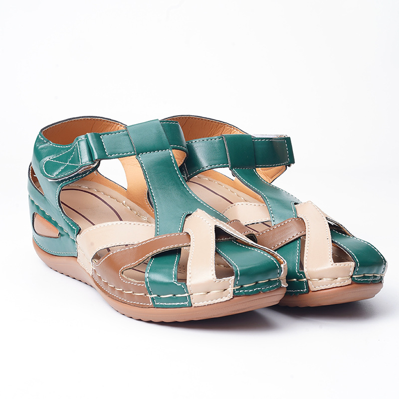 2022 Summer new style of European and American retro round-toe wedge heel women's Roman sandals with cross-buckle Item Picture