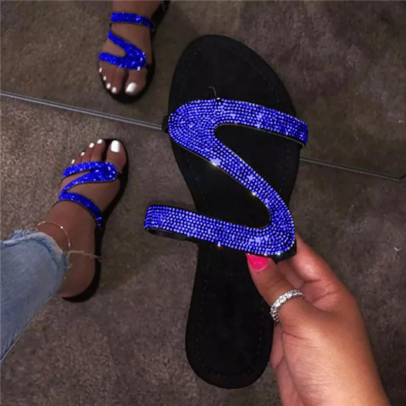 New Z-shaped summer flat casual European and American open-toe Roman women's slippers wish for large-sized water diamond sandals for foreign trade Specification drawing