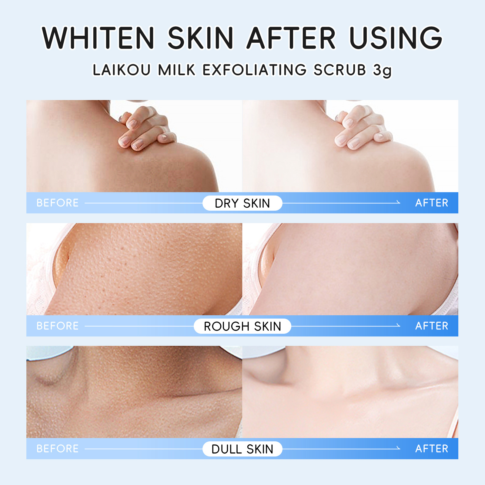 The new cross-border product LAIKOU milk Scrub 3g cleanses pores and moisturizes. Wholesale for export scrub on Amazon Application Scenario
