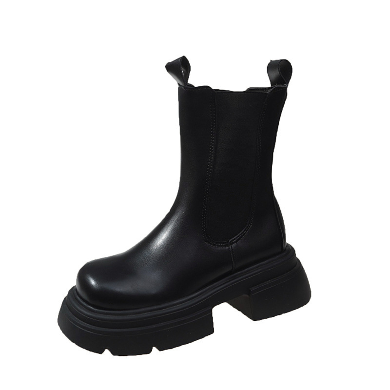 Chelsea Martin Boots Women's Spring and Autumn Single Boots 2025 New style Big Head thick-soled cigarette tube mid-calf boots Cigarette brown short boots Item Picture