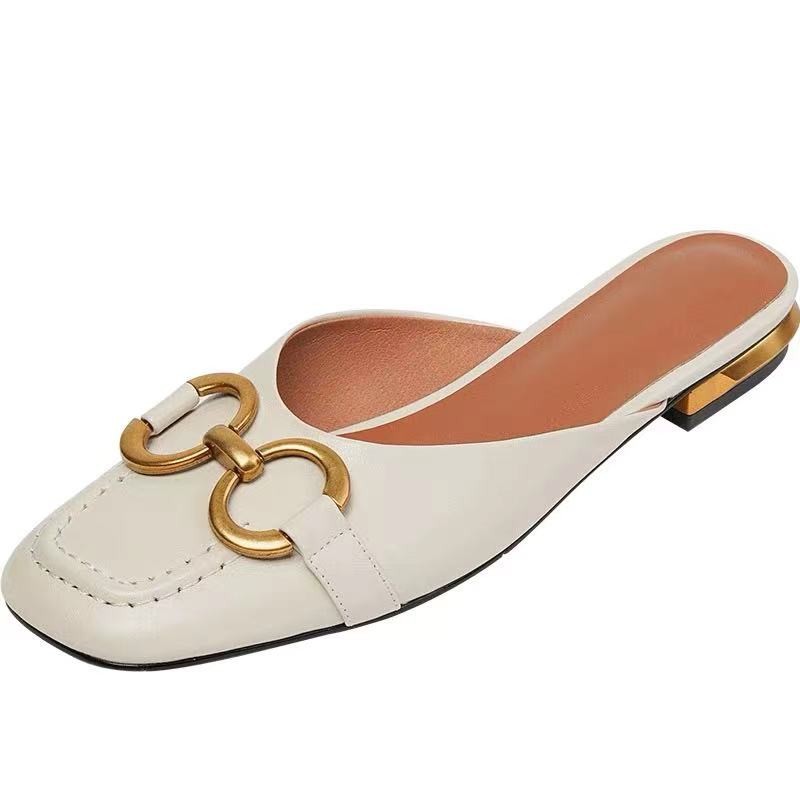 French retro flip-flops for women's summer outerwear, flat and half-heeled 2024 new square-toed lazy Muller shoes for women Item Picture