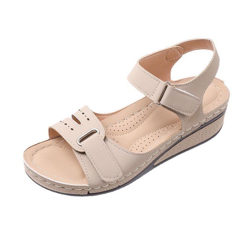 The 2023 new cross-border export women's Amazon wedge heel Velcro thick-soled large-sized one-strap sandals are in stock Item Picture