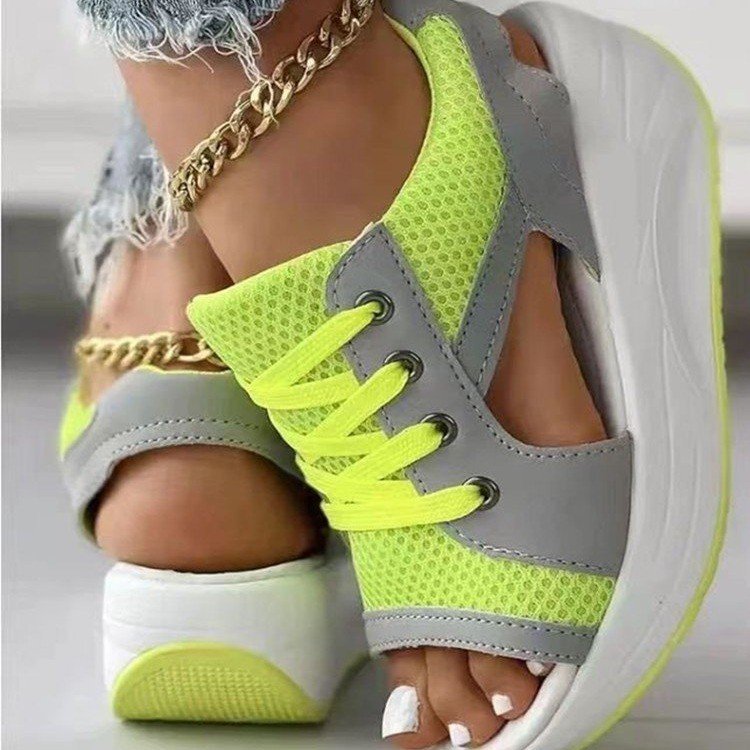2023 Cross-border plus-size summer new fish-mouth woven casual sports sandals, European and American lace-up women's beach shoes for export details Picture