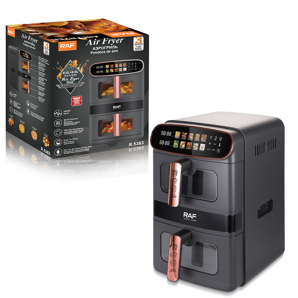 RAF European standard 6L+6L large-capacity pot household multi-functional intelligent 360° air circulation double-layer air fryer Item Picture