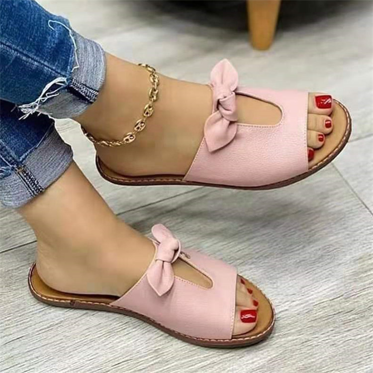 2021 New cross-border trade summer plus-size European and American women's flip-flops, bow sandals, fish-mouth one-line slippers Specification drawing