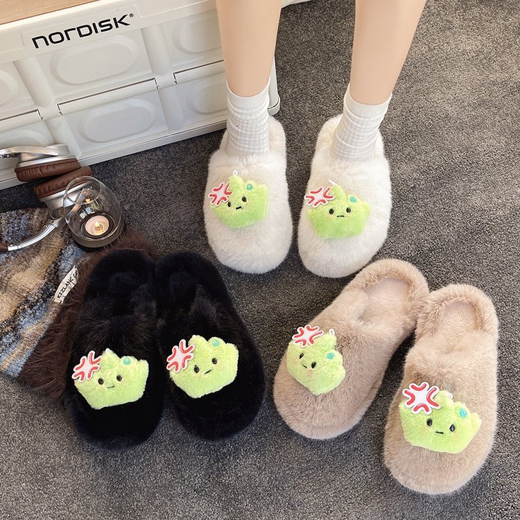 Cute, trendy and niche design with a girlish heart 2025 autumn and winter cute, casual and versatile warm furry slippers details Picture