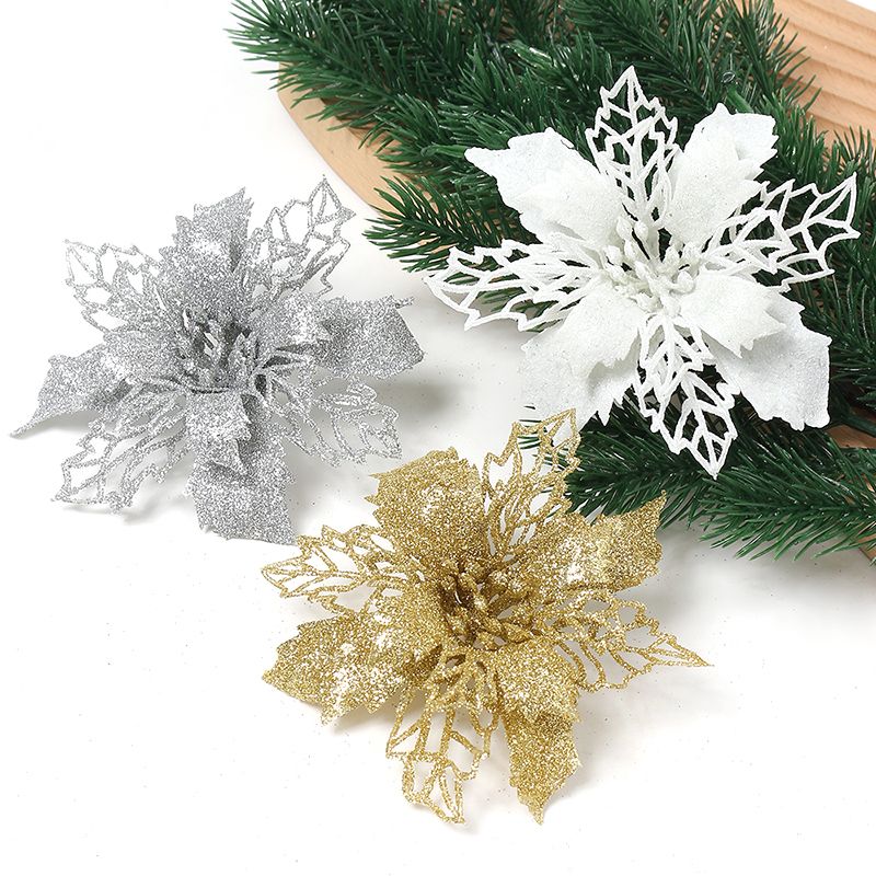 Artificial gold powder Christmas flowers, hollowed-out artificial flowers, Christmas wreath accessories, Christmas tree decorations, Christmas pendants details Picture