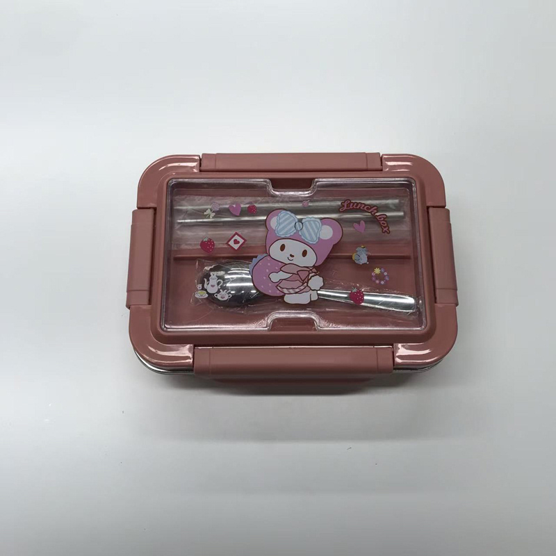 卡通不锈钢饭盒 带勺筷分隔便当盒 少女心学生便携餐盒详情2