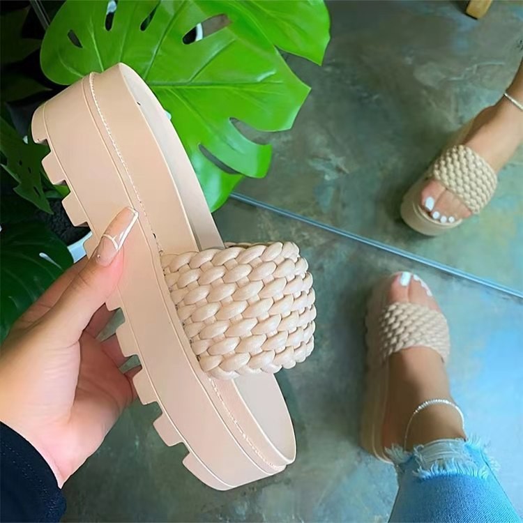 2021 Large-sized women's flat-bottomed thick-soled one-line women's flip-flops wish Amazon export women's flip-flops details Picture