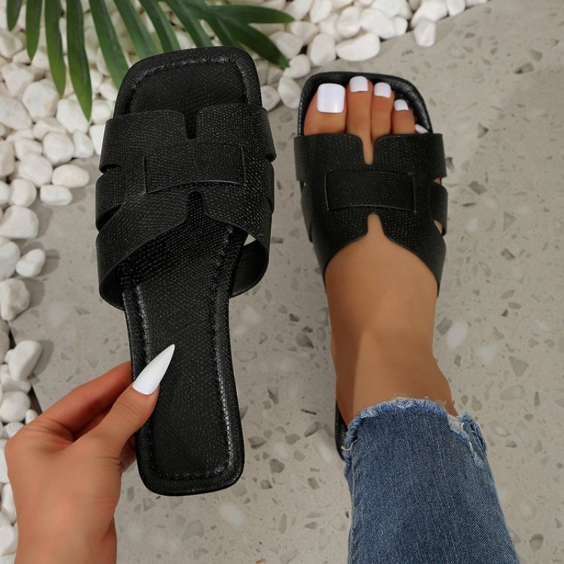 Fashionable foreign trade cross-border large-size women's summer outdoor wear one-piece beach soft-soled square-toed flat sandals full figure