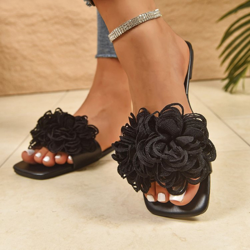 Cross-border large-sized flat beach slippers summer new fish-mouth flower comfortable outdoor beach shoes for women wholesale Application Scenario